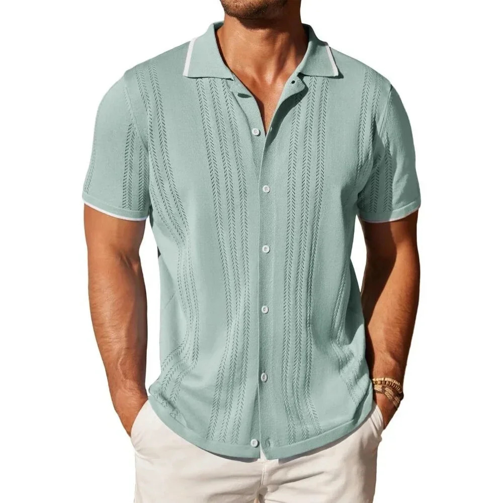 ❤️Men's Green Button Down Shirt  Vintage Short Sleeve Shirts Casual Beach Tops